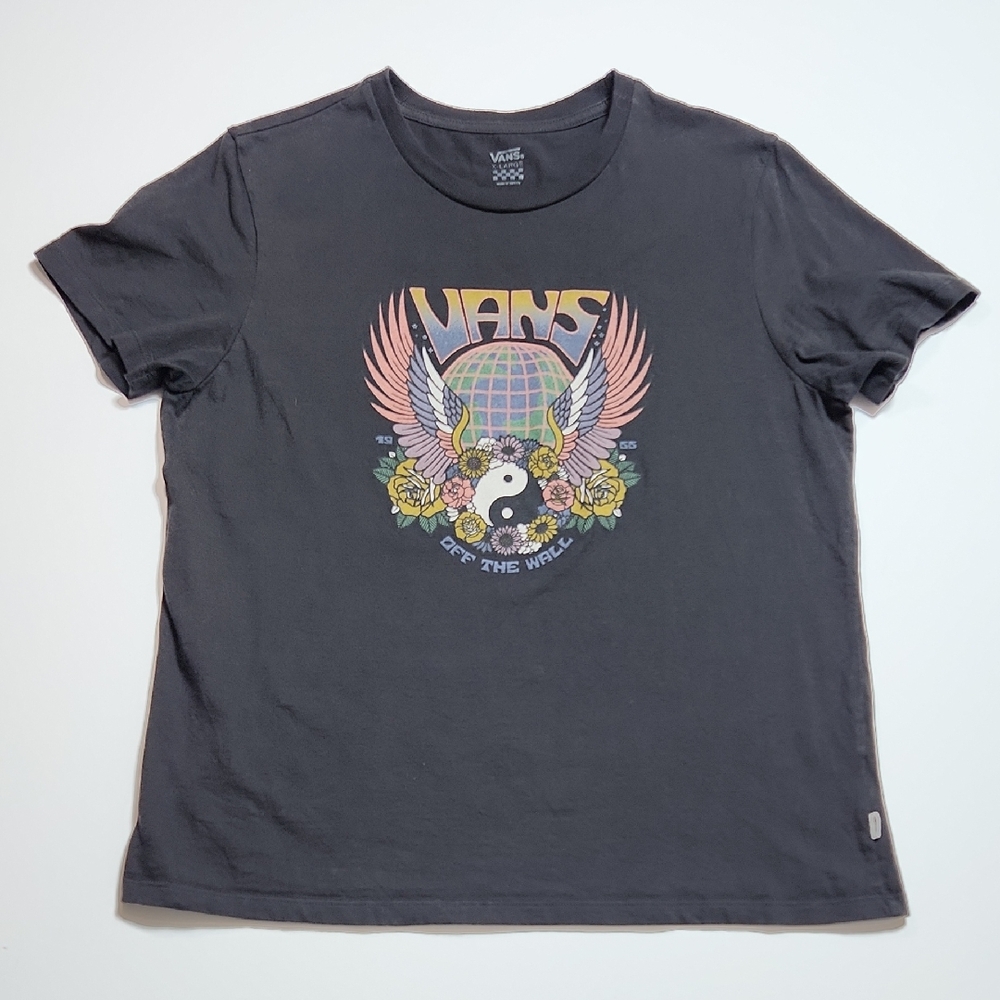 Vans Graphic Tee Black Globe Yin Yang Floral Wings T-Shirt Men’s XL
